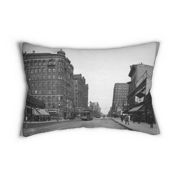 Hennepin Avenue in Downtown Minneapolis, Minnesota, 1908 Spun Polyester Lumbar Pillow