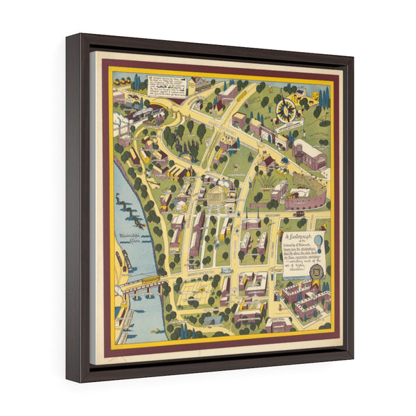 1935 Cartograph of the University of Minnesota Square Framed Premium Gallery Wrap Canvas