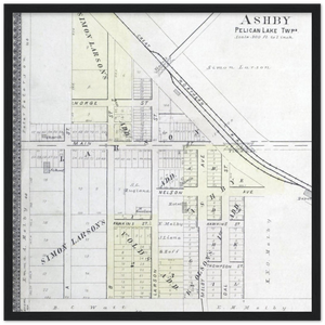 Plat map of Ashby, Minnesota, from 1900 Wooden Framed Poster