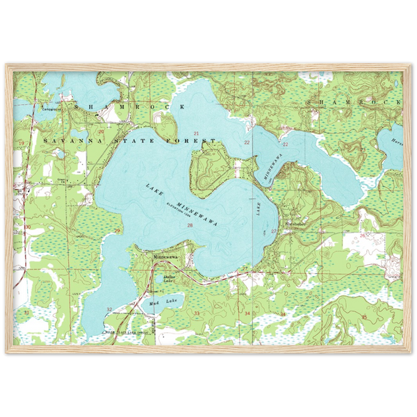 Lake Minnewawa Area Wood Framed Topographic Map (McGregor, Minnesota)