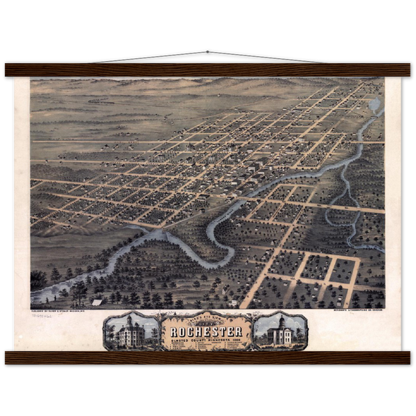 Birdseye view of Rochester, Minnesota, 1869 Premium Matte Paper Poster & Hanger