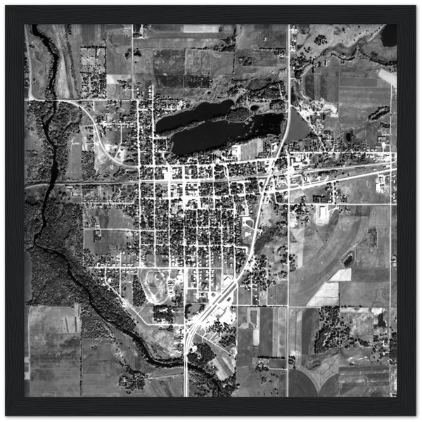 Aerial view of Mora, Minnesota, 1965, Premium Matte Paper Wooden Framed Poster