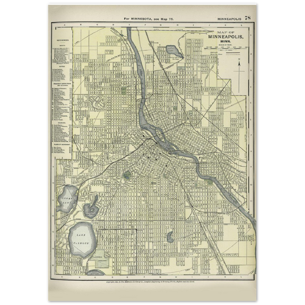 Historic 1891 Map of Minneapolis, Minnesota Classic Matte Paper Poster