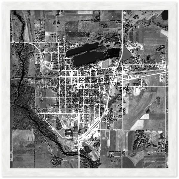 Aerial view of Mora, Minnesota, 1965, Premium Matte Paper Wooden Framed Poster