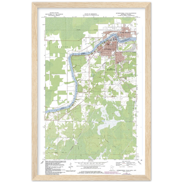International Falls and Northern Koochiching County Minnesota Topograpical Map Classic Matte Paper Wooden Framed Poster