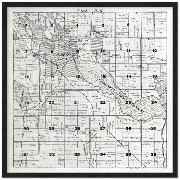 1916 Plat Map of Albert Lea Township in Freeborn County Minnesota Classic Matte Paper Wooden Framed Poster