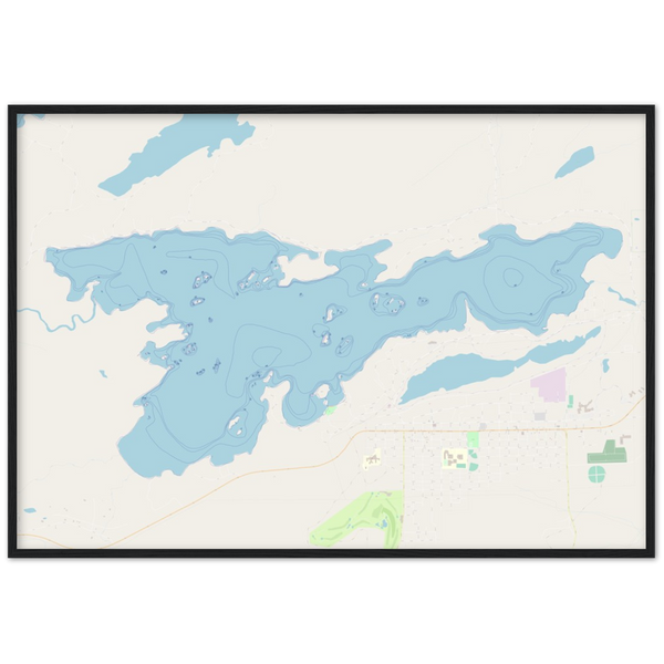 Shagawa Lake Depth Map Wood Framed Print (Ely, Minnesota)