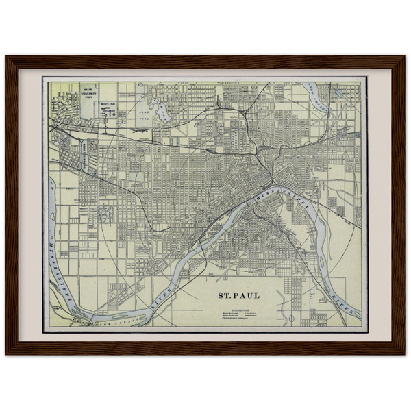 1901 Street Map of St. Paul Minnesota Archival Matte Paper Wooden Framed Poster