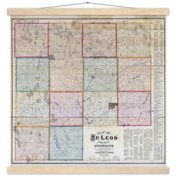 Map of McLeod County Minnesota from 1880 Premium Matte Paper Poster & Hanger