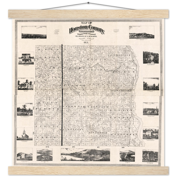 1871 Plat Map of Houston County Minnesota Poster & Hanger