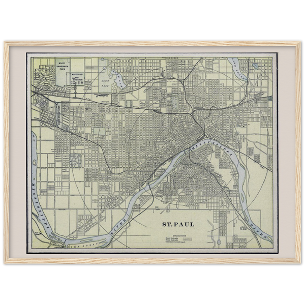 1901 Street Map of St. Paul Minnesota Archival Matte Paper Wooden Framed Poster