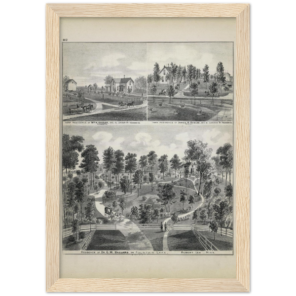 Residences of the Albert Lea Minnesota Area 1874 Classic Matte Paper Wooden Framed Poster
