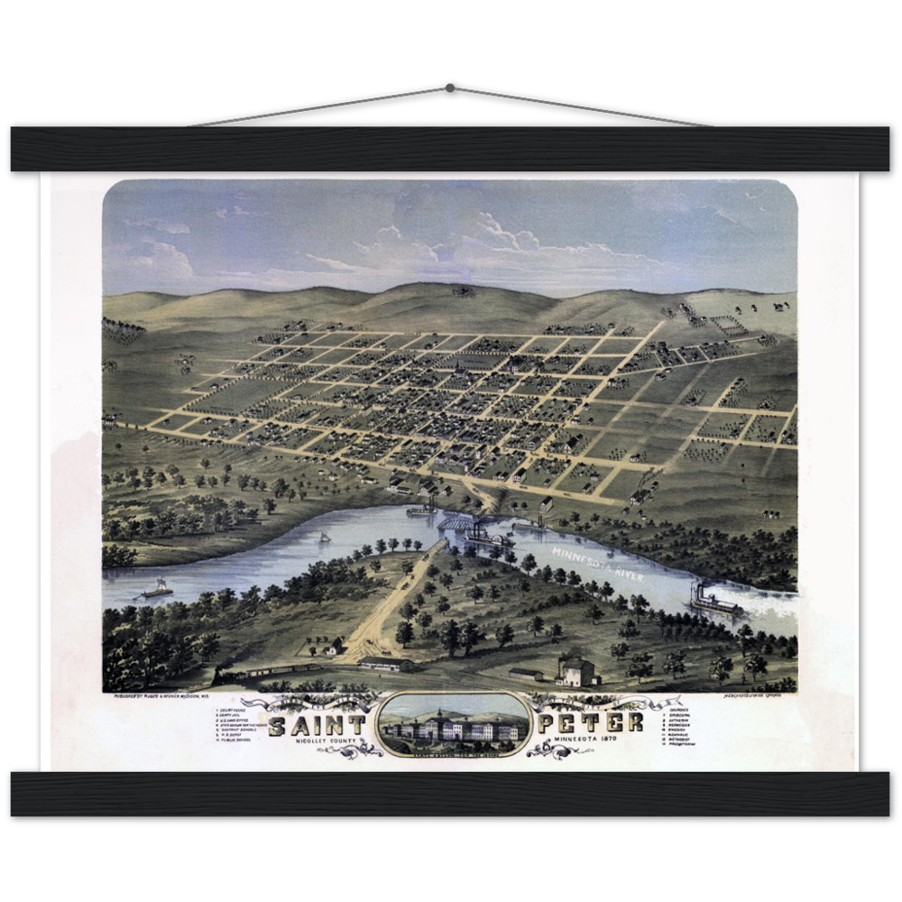 Bird's eye view of the city of St. Peter, Minnesota 1870 Premium Matte Paper Poster & Hanger