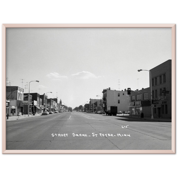 Street Scene, St. Peter, Minnesota, 1960s Classic Semi-Glossy Paper Metal Framed Poster