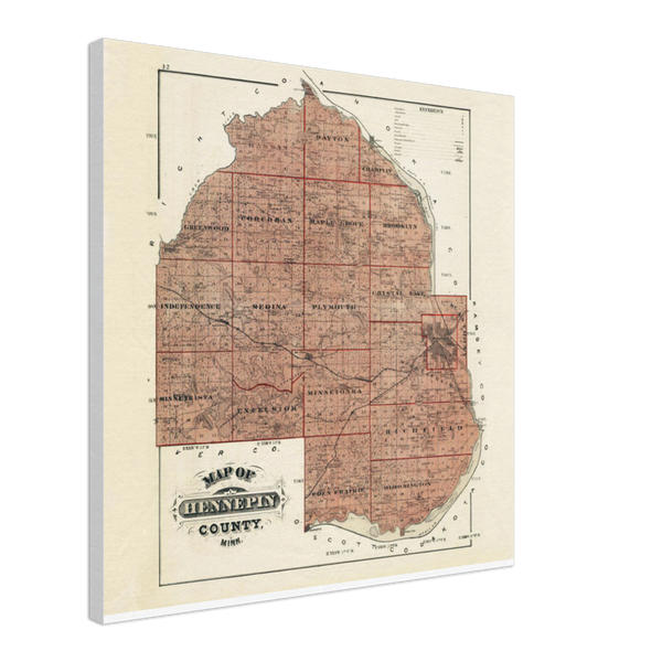 1874 Map of Hennepin County Canvas