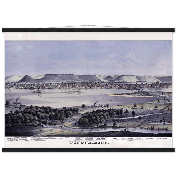 View of Winona Minnesota and the Mississippi River from Wisconsin, 1874 Premium Matte Paper Poster & Hanger