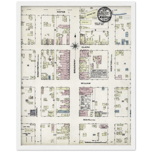 Sanborn Fire Insurance Map of Albert Lea, Minnesota, 1884 Archival Matte Paper Wooden Framed Poster