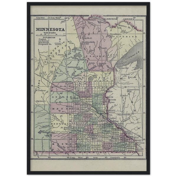 1856 Map of Minnesota Archival Matte Paper Wooden Framed Poster
