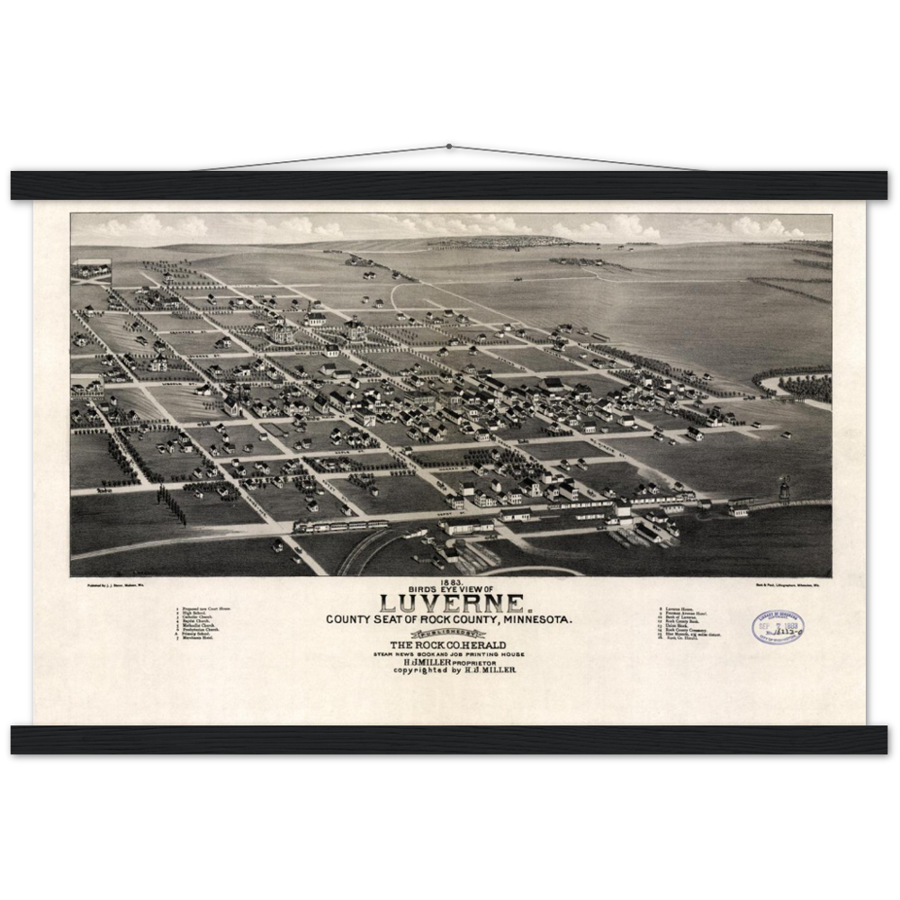 1883 Birds-eye View of Luverne Minnesota Premium Matte Paper Poster & Hanger