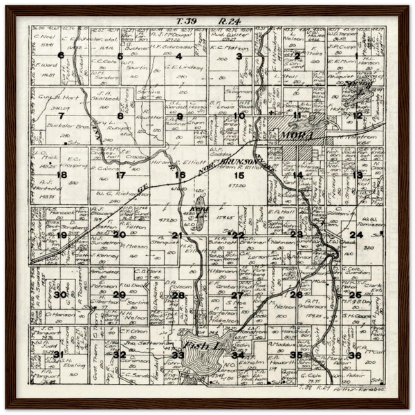Plat Map of Arthur Township in Kanabec County, Minnesota, 1916, Wooden Framed Poster