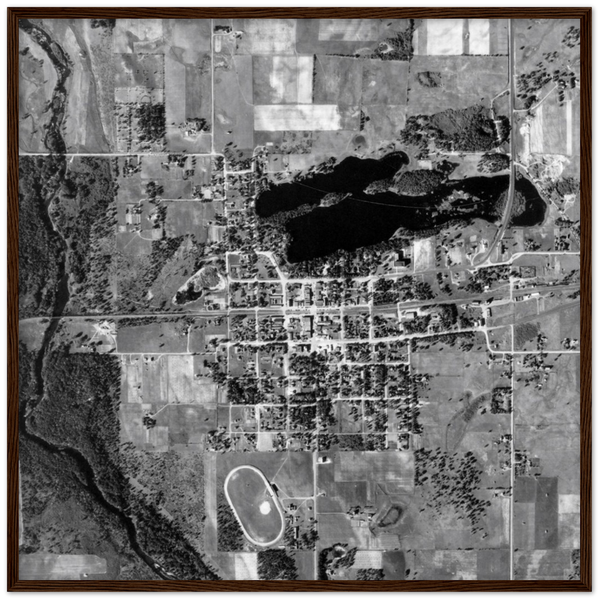 Aerial view of Mora, Minnesota, 1939, Premium Matte Paper Wooden Framed Poster
