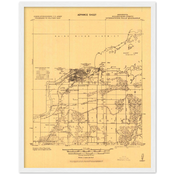 International Falls Minnesota 1943 Topographic Map Classic Matte Paper Wooden Framed Poster