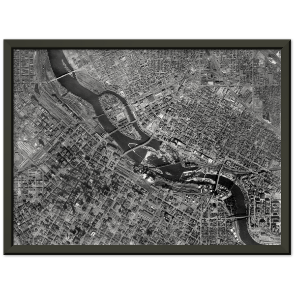 Aerial Map of the Central Minneapolis Minnesota Area in 1953 Archival Matte Paper Metal Framed Poster