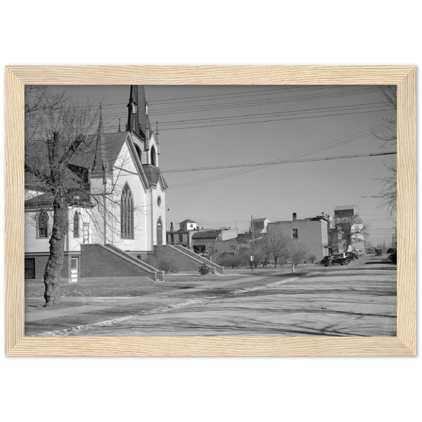 Street Scene, Dawson, Minnesota, 1942 Wooden Framed Poster