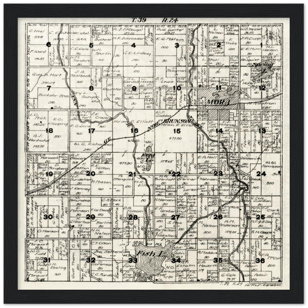 Plat Map of Arthur Township in Kanabec County, Minnesota, 1916, Wooden Framed Poster
