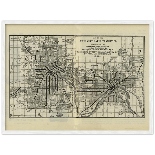 Twin Cities Public Transit Map 1900 Matte Paper Wooden Framed Poster