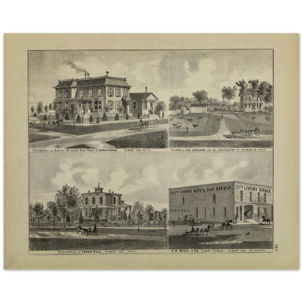 Scenes in Albert Lea Minnesota 1874 Archival Matte Paper Poster
