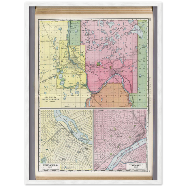 1897 Map of the Twin Cities Classic Matte Paper Wooden Framed Poster