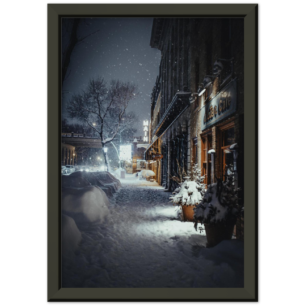 Main Street SE in the Snow, Minneapolis Minnesota Premium Semi-Glossy Paper Metal Framed Poster
