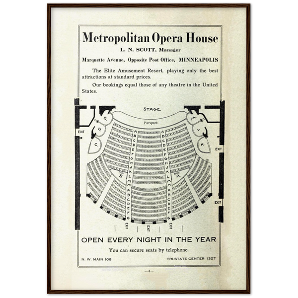 1914 Metropolitan Opera House in Minneaolis Ad Archival Matte Paper Wooden Framed Poster