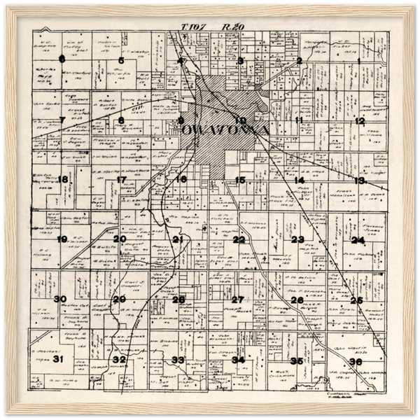 Owatonna Township in Steele County Minnesota Plat Map 1916 Classic Matte Paper Wooden Framed Poster