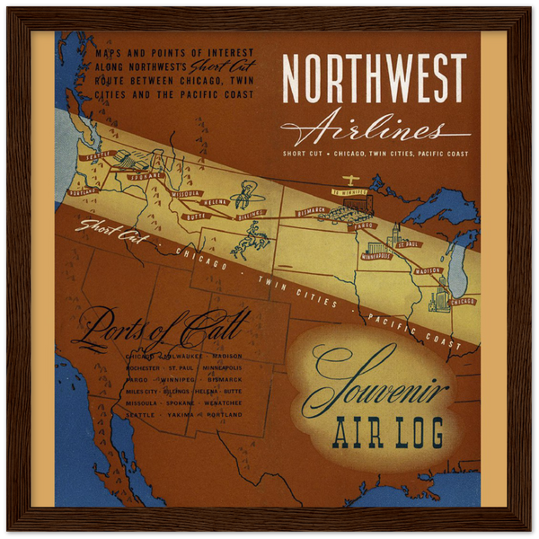 1939 Northwest Airlines Travel Log Classic Matte Paper Wooden Framed Poster
