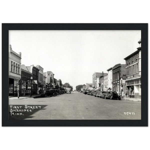 1940s Street Scene in Shakopee Minnesota Classic Semi-Glossy Paper Wooden Framed Poster