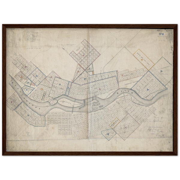 1856 Map of St. Anthony and Minneapolis Minnesota Archival Matte Paper Wooden Framed Poster