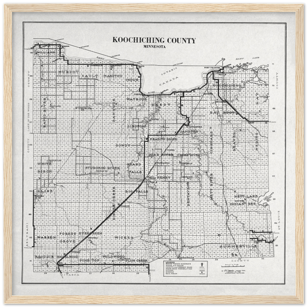 1928 Map of Koochiching County Minnesota Archival Matte Paper Wooden Framed Poster