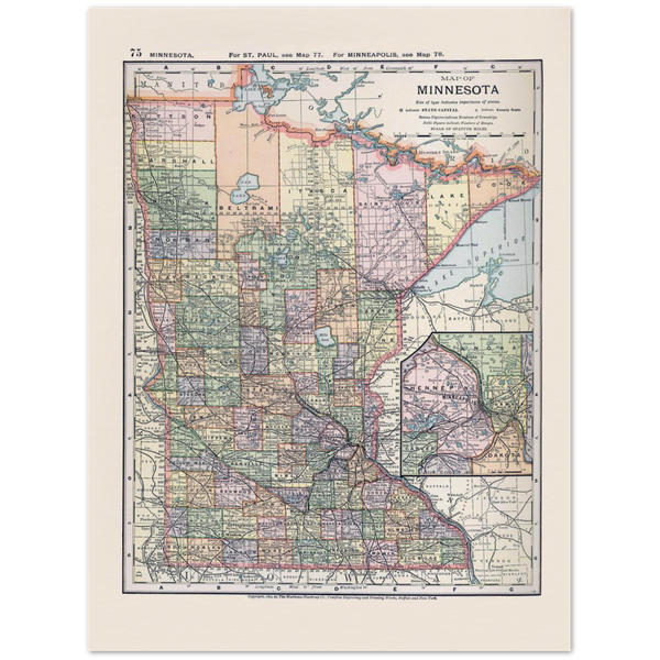 1891 Map of Minnesota Archival Matte Paper Poster