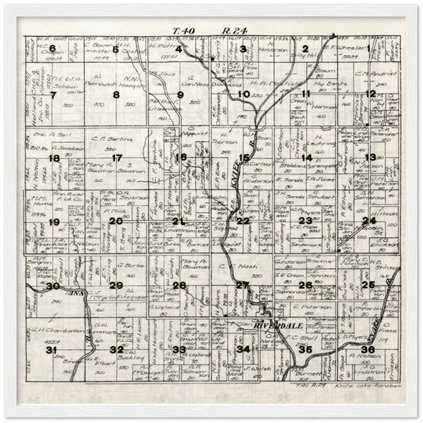 Plat Map of Knife Lake Township in Kanabec County, Minnesota, 1916Premium Matte Paper Wooden Framed Poster
