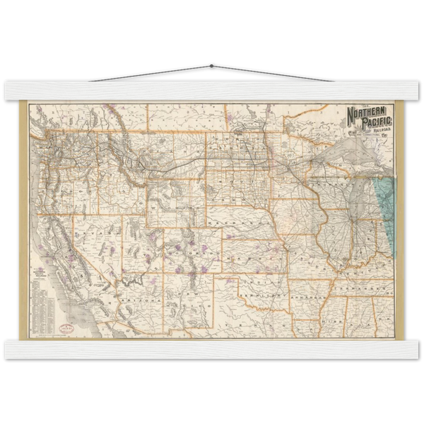 Northern Pacific Route Map 1891 Premium Matte Paper Poster & Hanger
