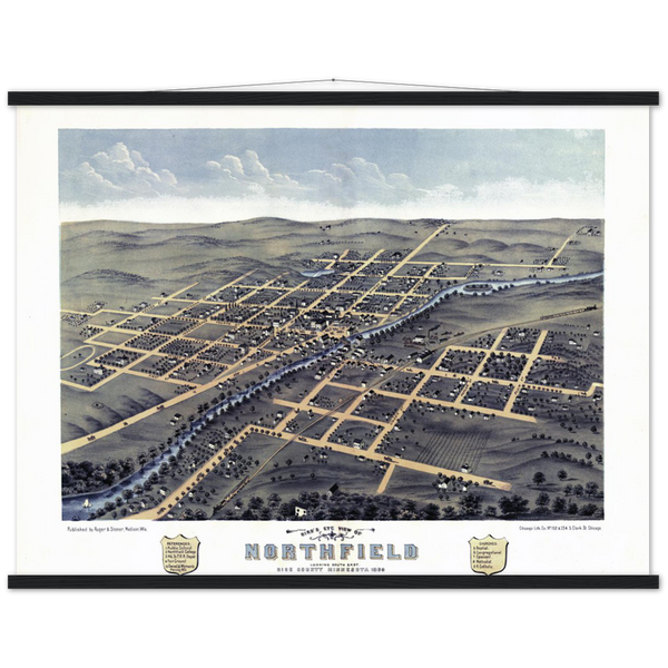 Birds-eye View of Northfield Minnesota 1870 Premium Matte Paper Poster & Hanger