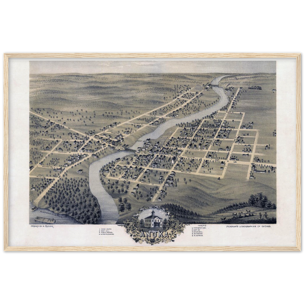 Bird's eye view of Anoka, Minnesota, 1869 Archival Matte Paper Wooden Framed Poster