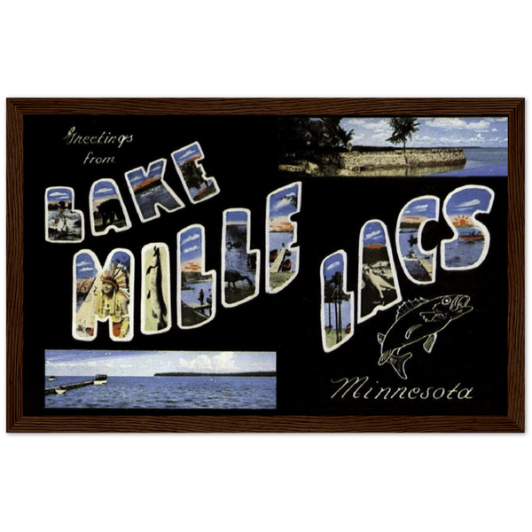 Greetings from Lake Mille Lacs Archival Matte Paper Wooden Framed Poster