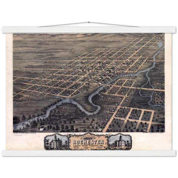 Birdseye view of Rochester, Minnesota, 1869 Premium Matte Paper Poster & Hanger