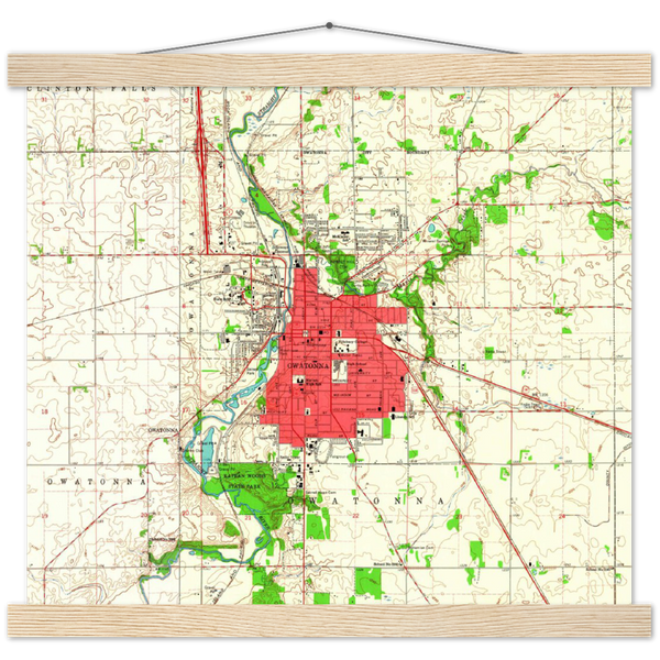 Topographic Map of the Owatonna Minnesota Area in 1962 Premium Matte Paper Poster & Hanger