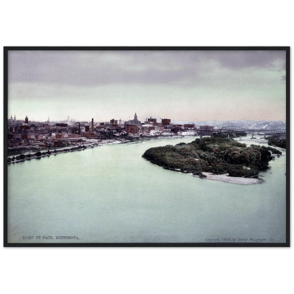 1898 View of the Mississippi, Harriet Island, and Downtown St. Paul Archival Matte Paper Wooden Framed Poster