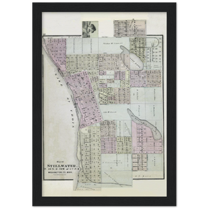 Map of Stillwater Minnesota 1874 Archival Matte Paper Wooden Framed Poster
