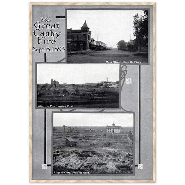 Before and After, Great Fire of Canby Minnesota 1893 Wooden Framed Poster
